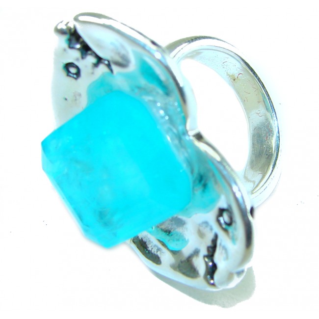 Love 27.5 carat heart shape Paraiba Tourmaline .925 Sterling Silver LARGE Ring size 6