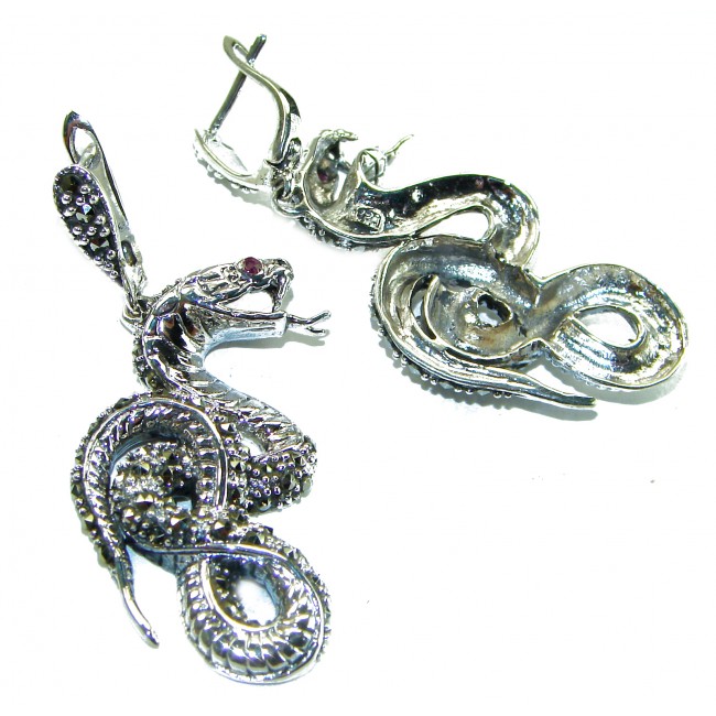Snakes Ruby Marcasite .925 Sterling Silver handcrafted Earrings