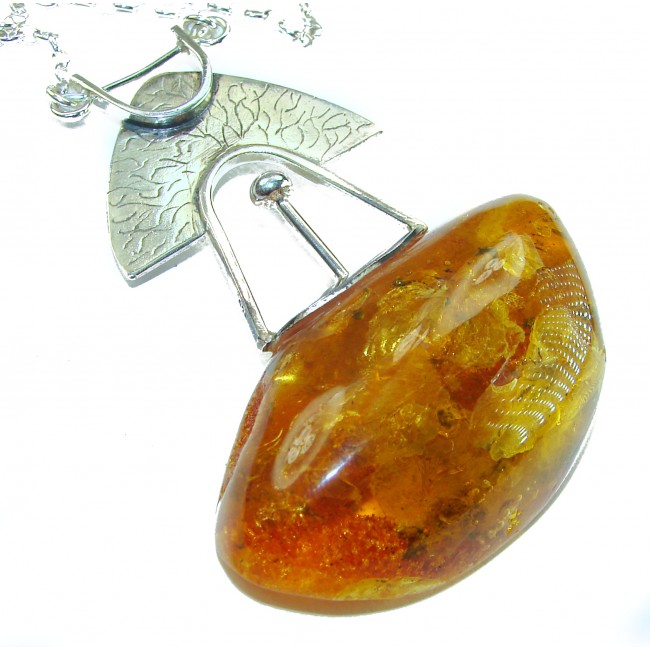 Natural large Beauty Golden Polish Amber .925 Sterling Silver handmade necklace - Natural large golden amber pendant with .925 sterling silver detail