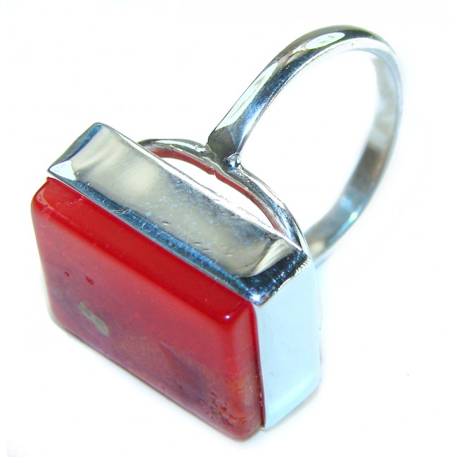 Bohemian Style Natural Fossilized Coral .925 Sterling Silver handmade ring s. 7