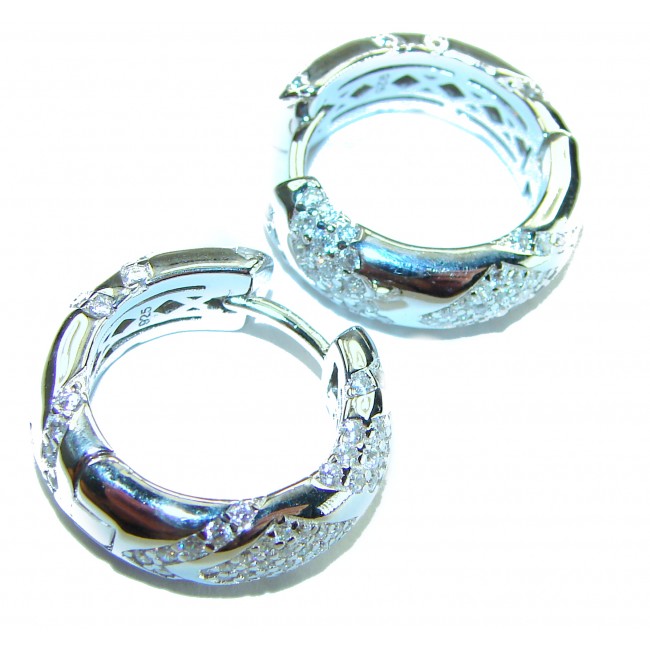 Allure Natural 7.2 carat White Topaz .925 Sterling Silver handcrafted earrings - Sterling silver white topaz earrings, angled view showing clasp detail.