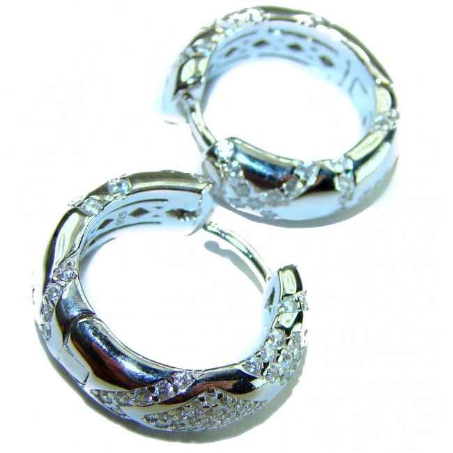 Allure Natural 7.2 carat White Topaz .925 Sterling Silver handcrafted earrings - Close-up of Allure Natural white topaz sterling silver earrings.