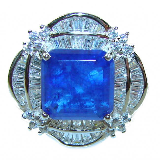 Star square cut 5.5 carat Orange Sapphire .925 Sterling Silver handmade Statement ring; s. 8 1/4