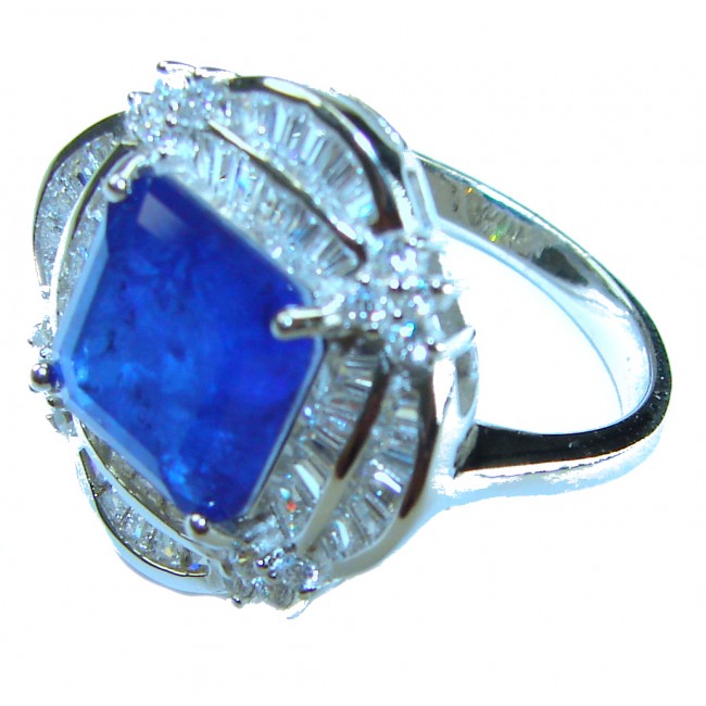 Star square cut 5.5 carat Orange Sapphire .925 Sterling Silver handmade Statement ring; s. 8 1/4