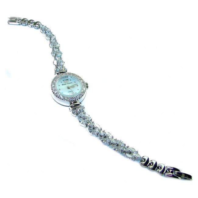 Precious 55.8 carat Authentic White Topaz .925 Sterling Silver handmade Bracelet - Watch