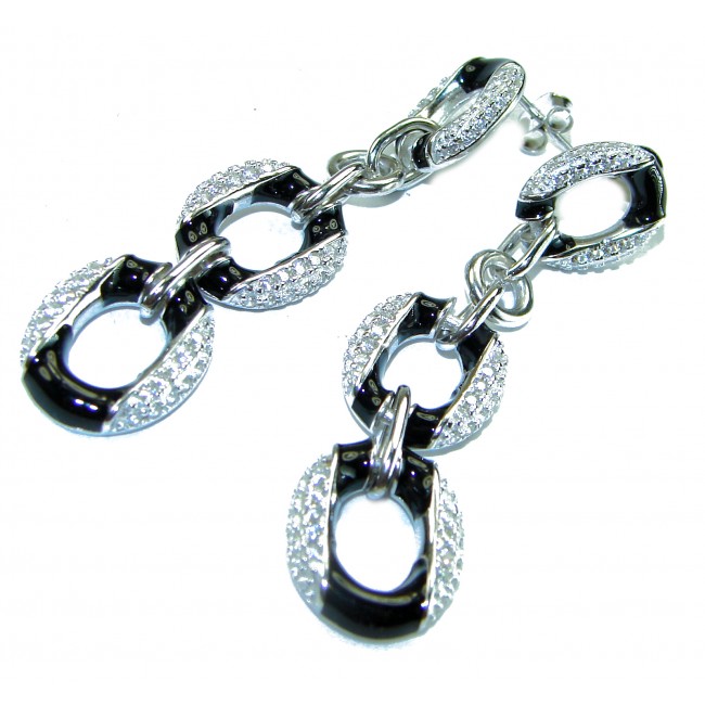 Vintage style authentic 7.5 carat Onyx White Topaz .925 Sterling Silver handcrafted earrings