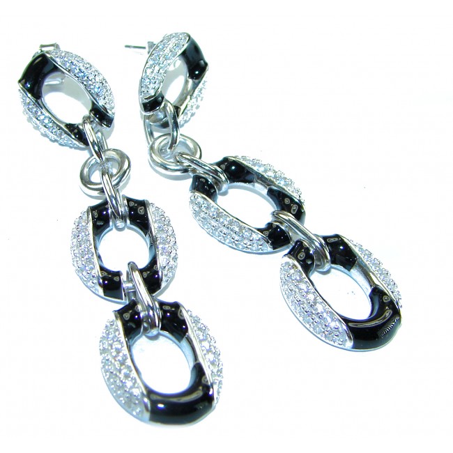Vintage style authentic 7.5 carat Onyx White Topaz .925 Sterling Silver handcrafted earrings