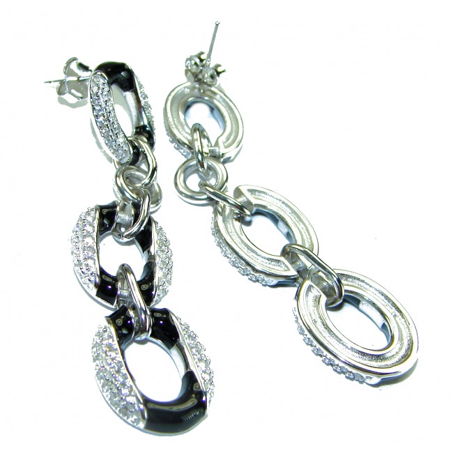 Vintage style authentic 7.5 carat Onyx White Topaz .925 Sterling Silver handcrafted earrings