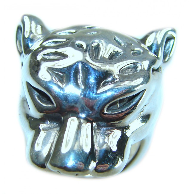 Panthère's Head Marcasite Ruby .925 Sterling Silver handcrafted Statement Ring size 8