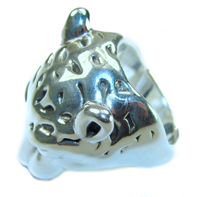 Panthère's Head Marcasite Ruby .925 Sterling Silver handcrafted Statement Ring size 8