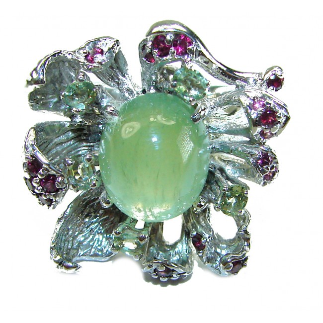 Born to Glam authentic 15.9 carat Prehnite .925 Sterling Silver handcrafted Large ring s. 8