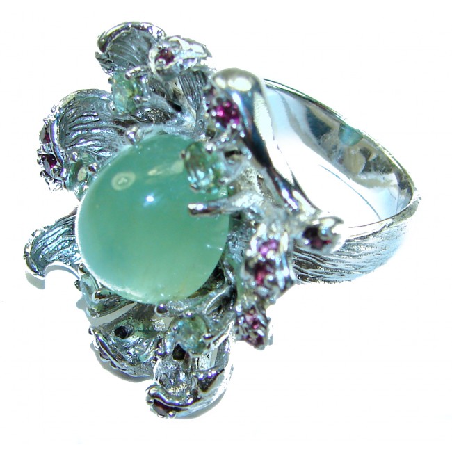 Born to Glam authentic 15.9 carat Prehnite .925 Sterling Silver handcrafted Large ring s. 8