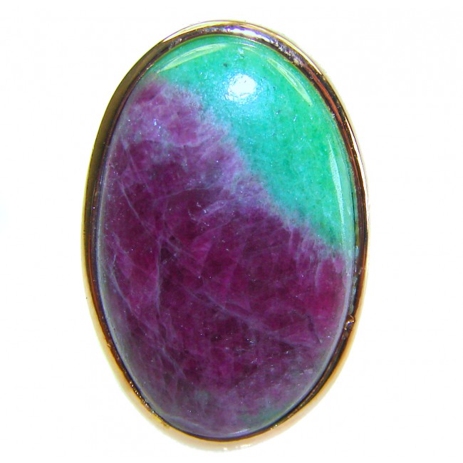 Authentic Ruby in Zoisite 18k Rose Gold over .925 Sterling Silver handmade Cocktail Ring s. 8 - Close-up of a Ruby in Zoisite oval set in 18k rose gold over sterling.
