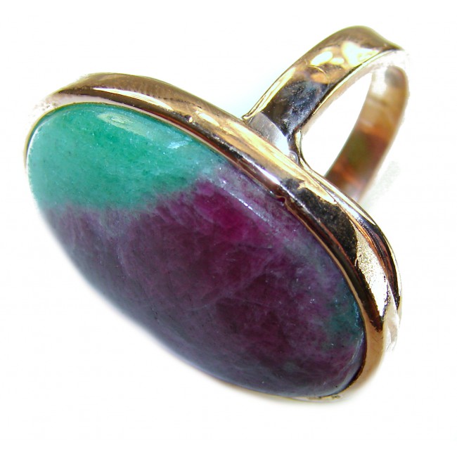Authentic Ruby in Zoisite 18k Rose Gold over .925 Sterling Silver handmade Cocktail Ring s. 8 - Ruby in Zoisite ring in 18k Rose Gold, close-up, side view.