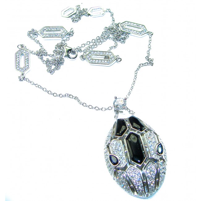 Great Masterpiece Snake's Head genuine 4.1 carat Onyx Blister Pearl .925 Sterling Silver handmade necklace