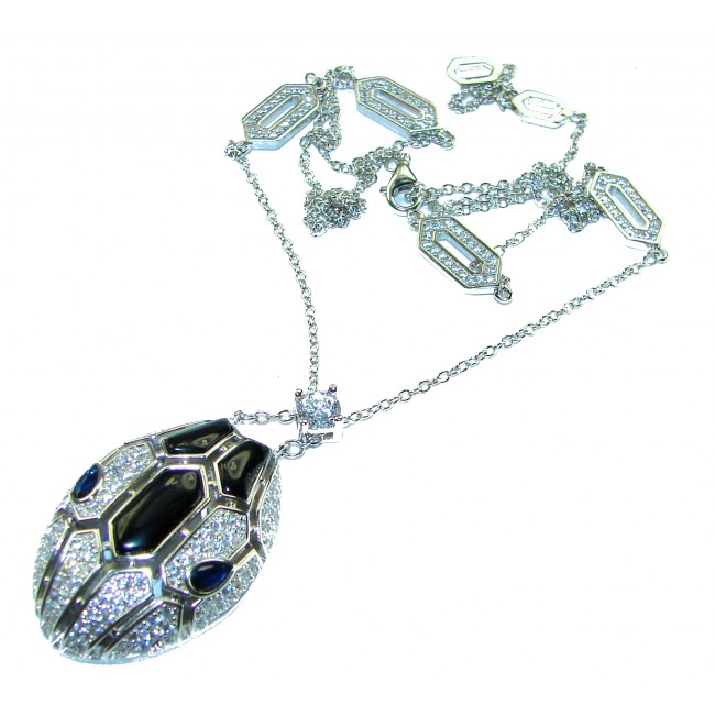 Great Masterpiece Snake's Head genuine 4.1 carat Onyx Blister Pearl .925 Sterling Silver handmade necklace