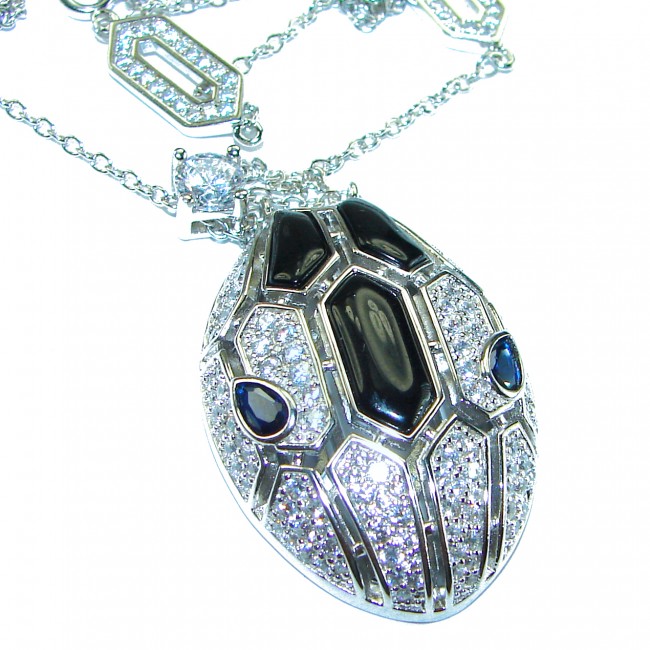 Great Masterpiece Snake's Head genuine 4.1 carat Onyx Blister Pearl .925 Sterling Silver handmade necklace
