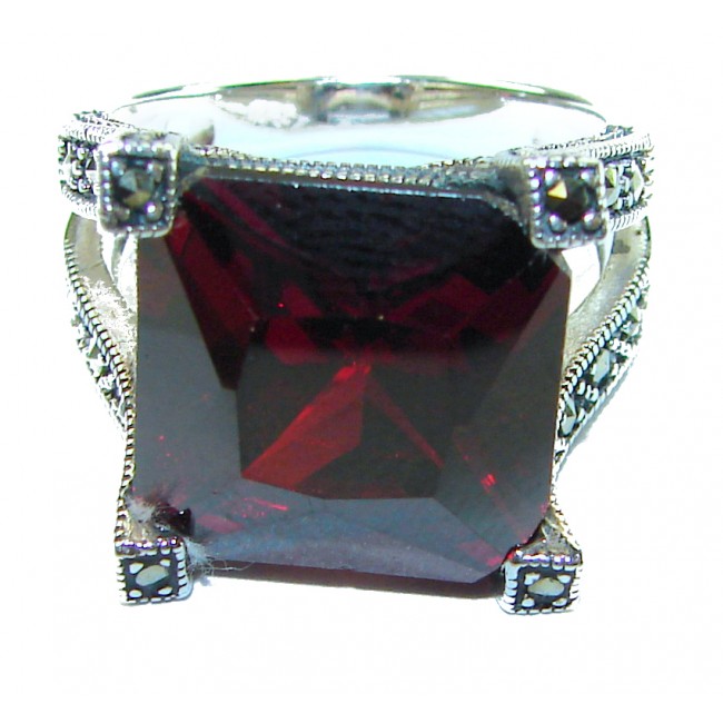 Natural 11.5 carat Ruby .925 Sterling Silver handmade Statement Ring size 8 - Close-up of natural 11.5 carat ruby in .925 sterling silver setting.