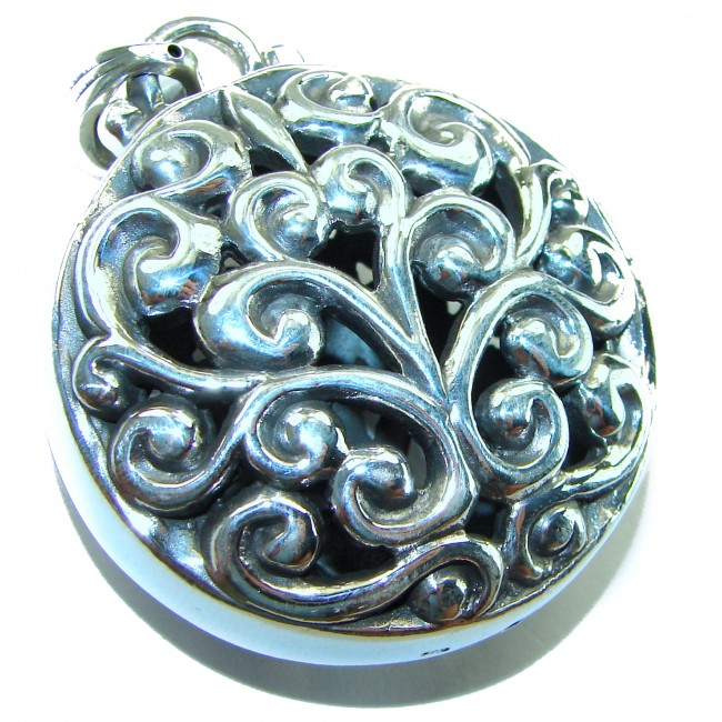 Bali Spirit Large Sterling Beauty .925 Silver Bali handmade Pendant - Top view of Bali Spirit silver pendant with intricate swirl design.