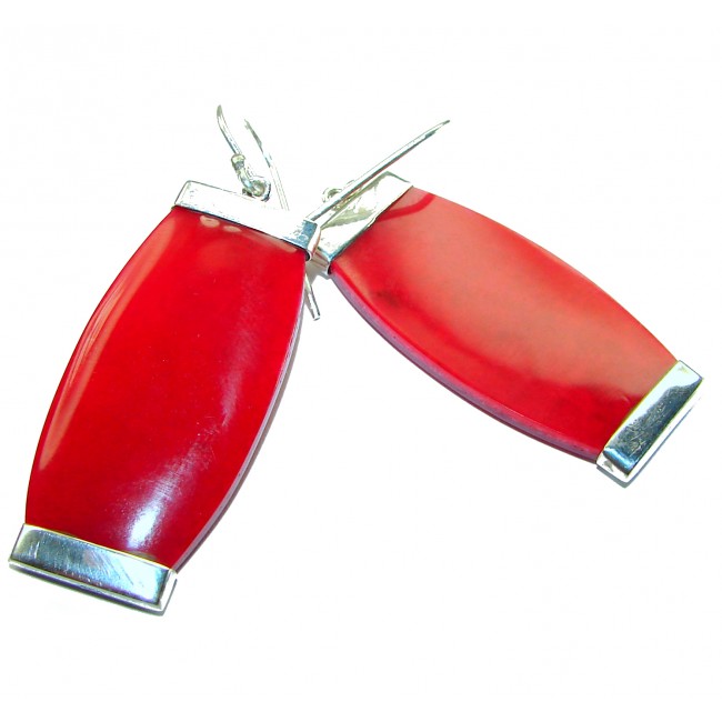 Large Genuine Red Fossilized Coral .925 Sterling Silver handmade earrings