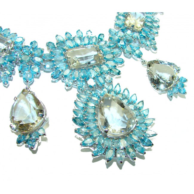 Giovanna Incredible Design 388.5 carat Champagne Topaz Swiss Blue Topaz .925 Sterling Silver handmade Large Statement necklace