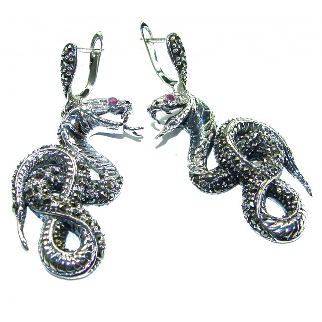 Snakes Ruby Marcasite .925 Sterling Silver handcrafted Earrings