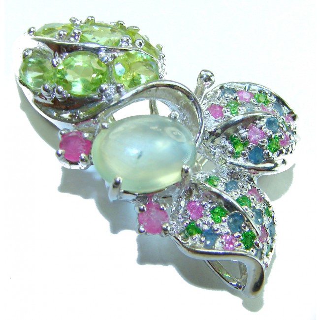 Wise Bliss Authentic 8.6 carat Prehnite Emerald Sapphire Ruby .925 Sterling Silver handmade Pendant