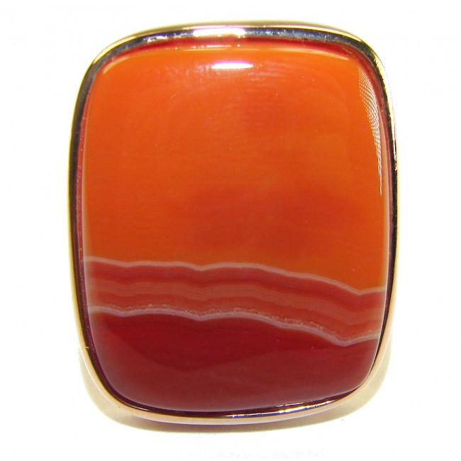 Toffee Orange Power natural Carnelian 14K Rose Gold over .925 Sterling Silver handmade ring s. 7 adjustable