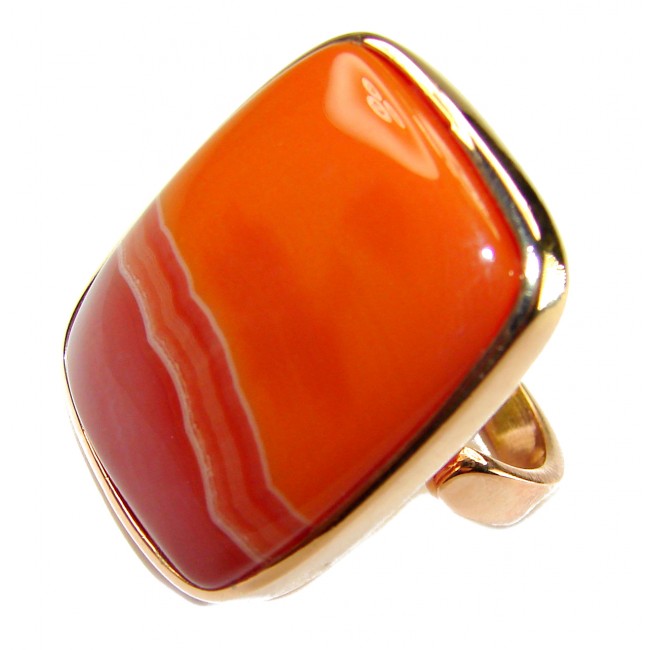 Toffee Orange Power natural Carnelian 14K Rose Gold over .925 Sterling Silver handmade ring s. 7 adjustable