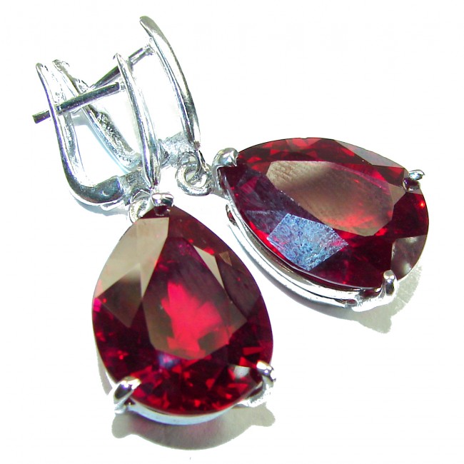 Blooming Rose pear cut 26.5 carat Red Topaz .925 Sterling Silver handmade Statement earrings