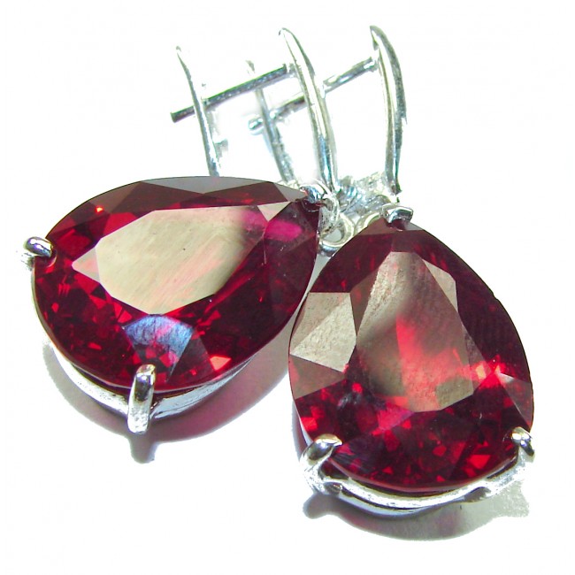 Blooming Rose pear cut 26.5 carat Red Topaz .925 Sterling Silver handmade Statement earrings