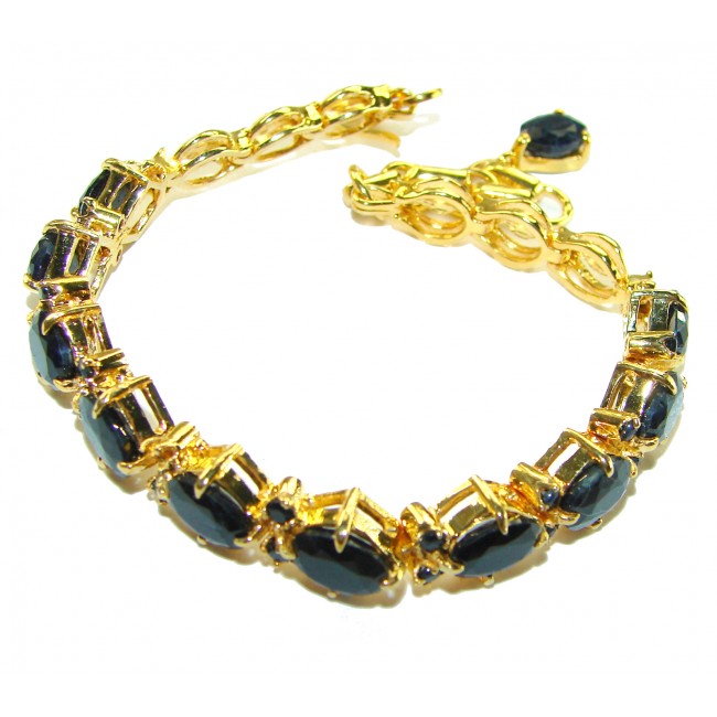 Luxurious 30.4 carat Sapphire 14K Gold over .925 Sterling Silver handcrafted Bracelet - Angle view of sapphire bracelet, 14K gold over .925 sterling silver