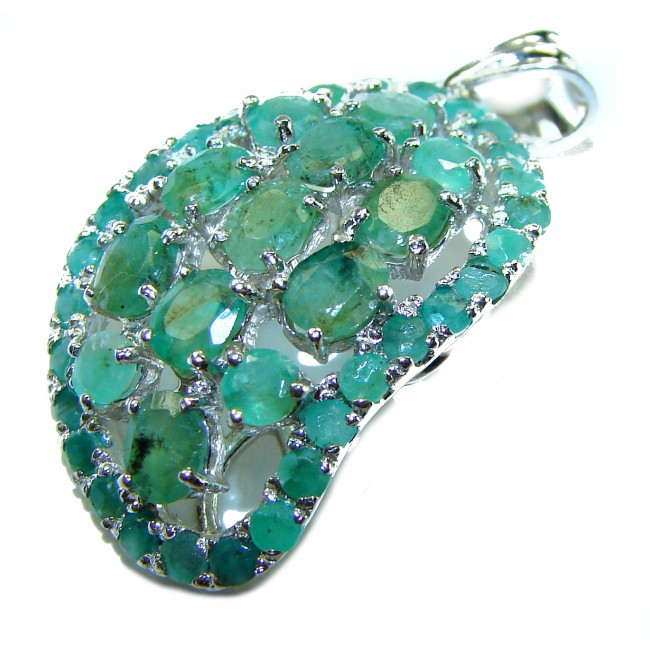 Spectacular 18.8 carat authentic Colombian Emerald .925 Sterling Silver handcrafted Pendant - Emerald pendant close-up showcasing stones and metalwork detail.