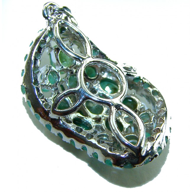Spectacular 18.8 carat authentic Colombian Emerald .925 Sterling Silver handcrafted Pendant - Back view of 18.8 carat Colombian emerald pendant in silver setting