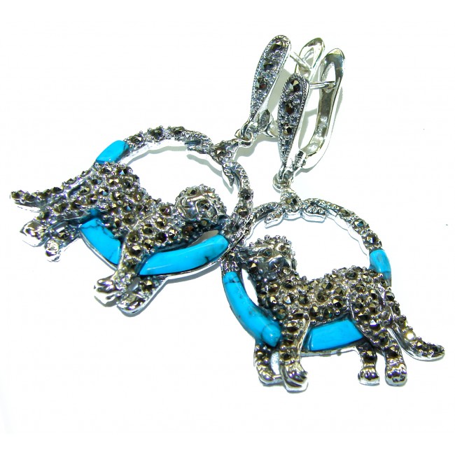 Cheetah Turquoise Ruby Marcasite .925 Sterling Silver Handcrafted earrings