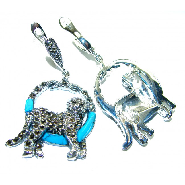 Cheetah Turquoise Ruby Marcasite .925 Sterling Silver Handcrafted earrings