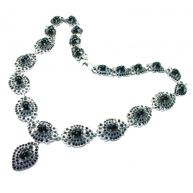 Earth Treasure Authentic 332.8 carat Sapphire .925 Sterling Silver handcrafted Necklace - Elegant sapphire necklace, front view, featuring intricate silver design.