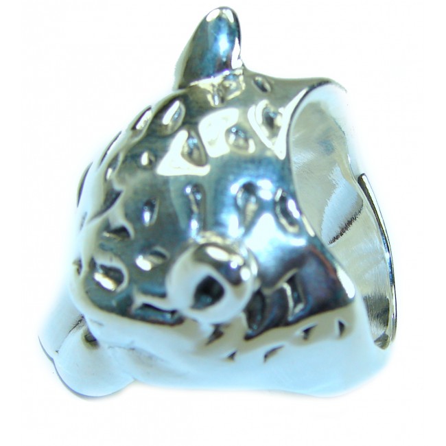 Cheetah Head Marcasite Ruby .925 Sterling Silver handcrafted Statement Ring size 7