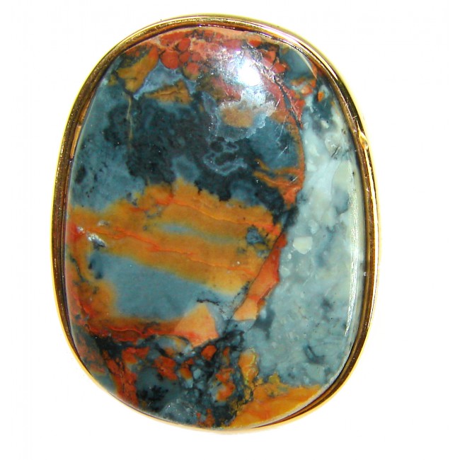 Large Silky Golden Pietersite 14K Gold over .925 Sterling Silver handmade Ring size 8