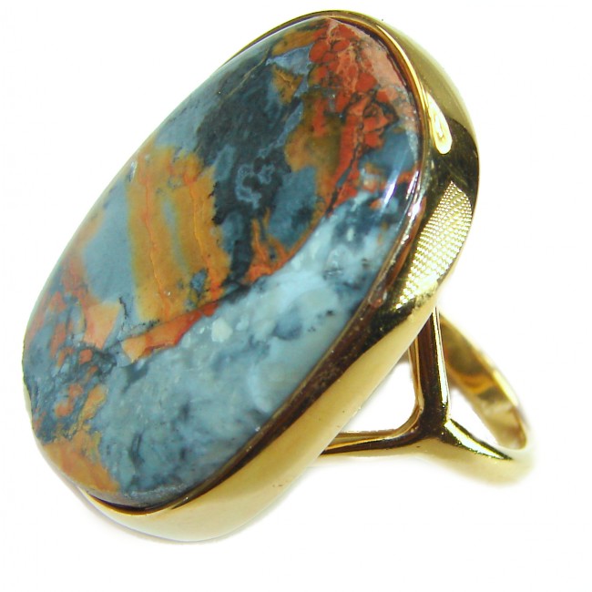 Large Silky Golden Pietersite 14K Gold over .925 Sterling Silver handmade Ring size 8