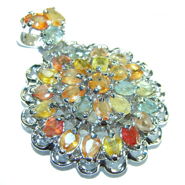 15.4 carat Authentic multicolor Sapphire .925 Sterling Silver handcrafted pendant