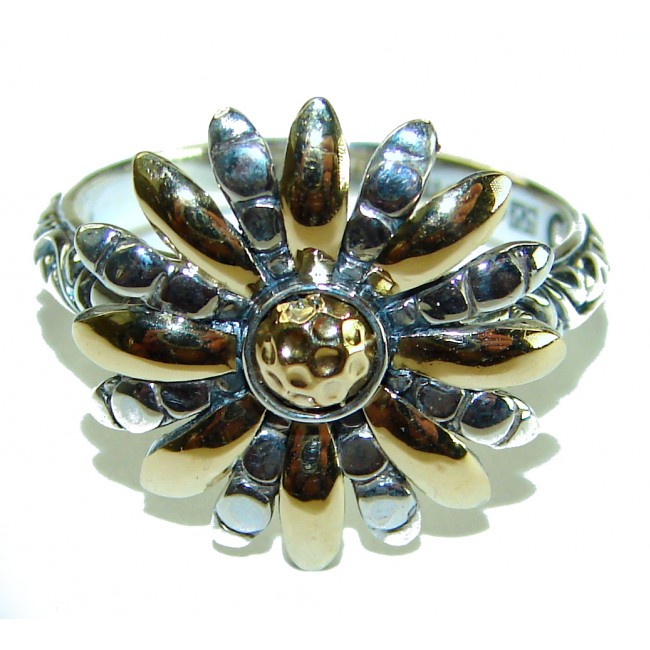 Fancy Flower 2 tones .925 Sterling Silver Perfectly handcrafted Ring s. 8