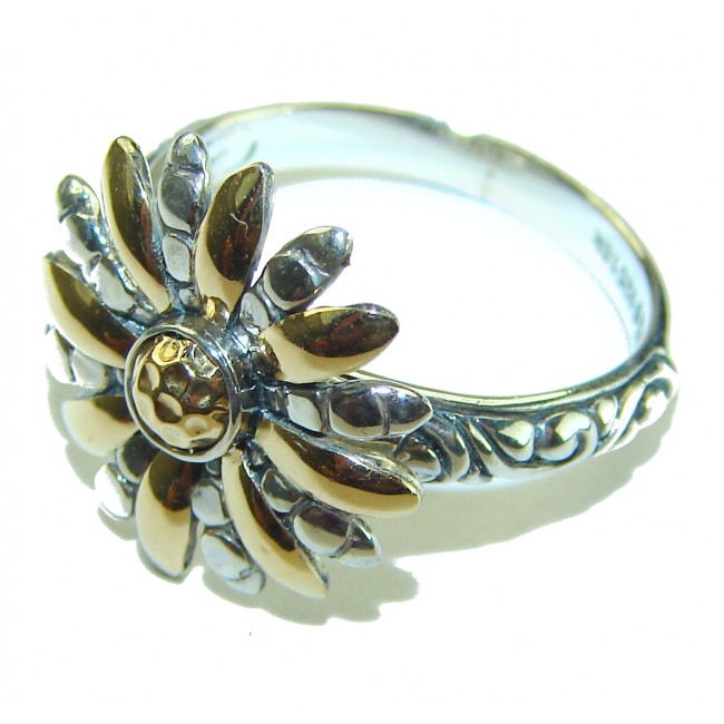 Fancy Flower 2 tones .925 Sterling Silver Perfectly handcrafted Ring s. 8