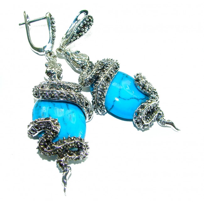 Great authentic inlay Turquoise .925 Sterling Silver handcrafted Earrings