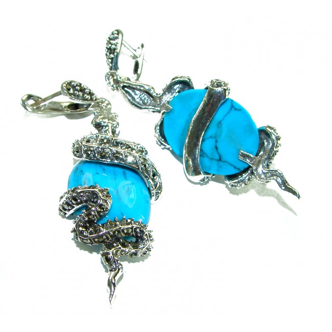 Great authentic inlay Turquoise .925 Sterling Silver handcrafted Earrings