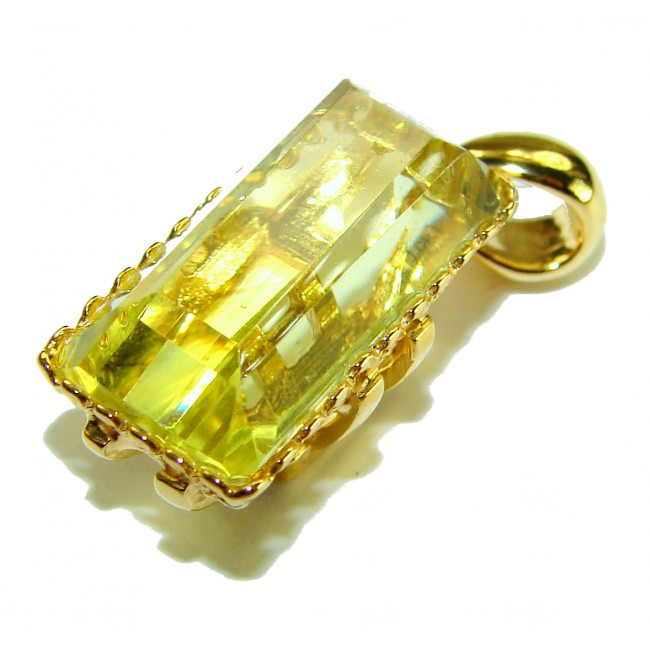 Emerald cut 10.3 carat Lemon Quartz 18K Gold over .925 Sterling Silver handcrafted pendant
