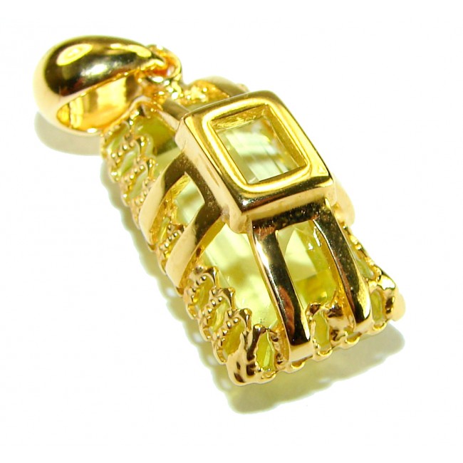 Emerald cut 10.3 carat Lemon Quartz 18K Gold over .925 Sterling Silver handcrafted pendant