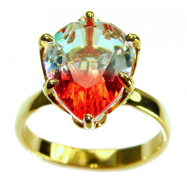 6.9 carat pear cut Brazilian Tourmaline 14K Gold over .925 Sterling Silver Perfectly handcrafted Ring s. 7