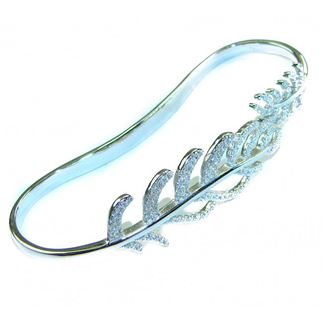 Fancy White Topaz .925 Sterling Silver handcrafted Statement Italy made Bracelet - Elegant silver bracelet with white topaz, side view.