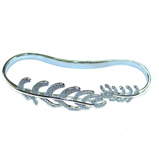 Fancy White Topaz .925 Sterling Silver handcrafted Statement Italy made Bracelet - Top view of white topaz .925 sterling silver bracelet.